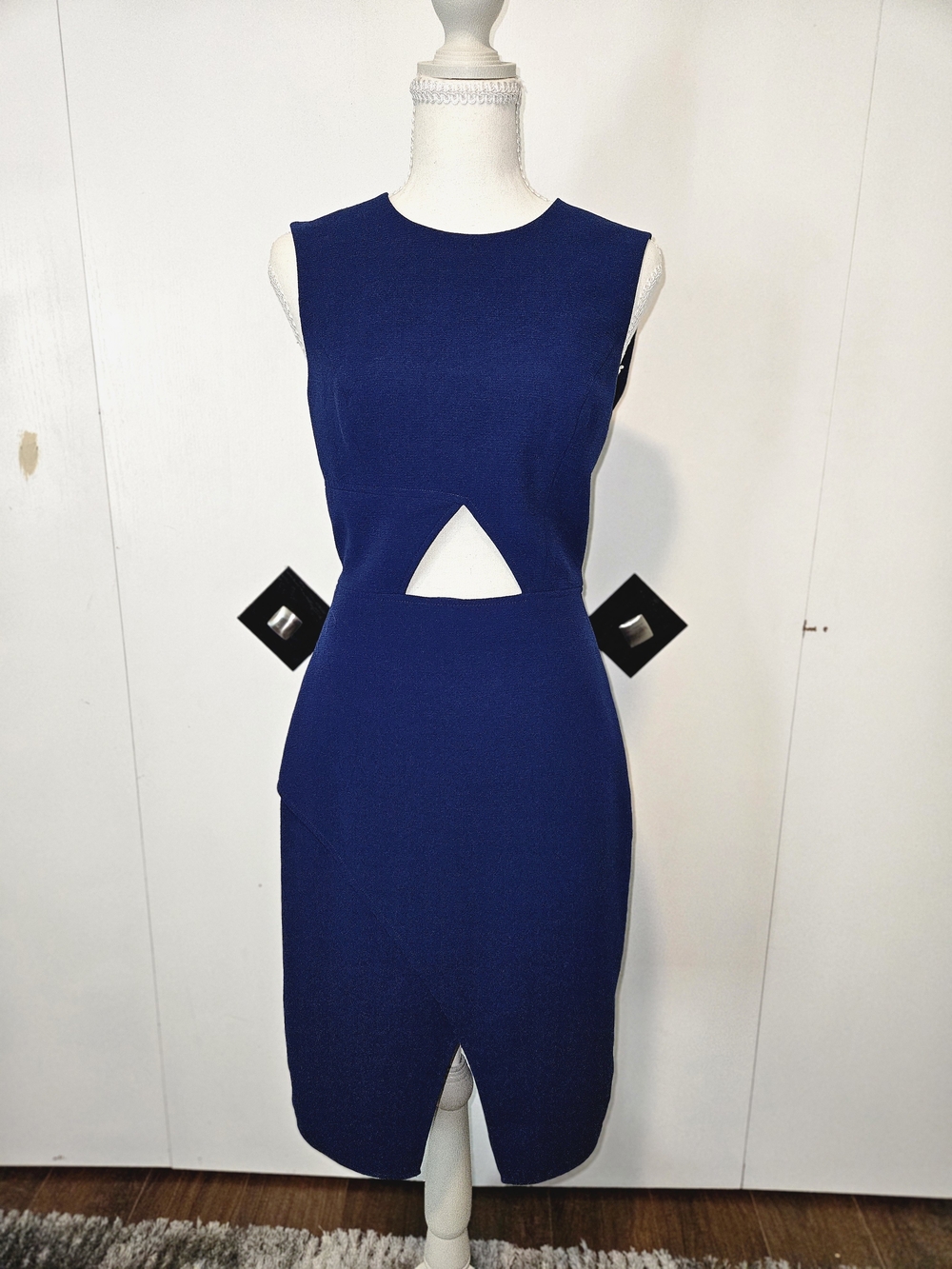 BCBGMaxAzria Royal Blue Sleeveless Midi Dress with Triangle Waist Cutout